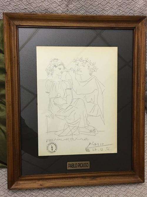 Original PICASSO gallery print - hand signed by Picasso in pencil in 1956 - COMES FRAMED
